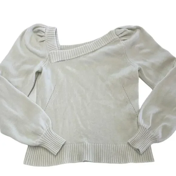 Marissa Webb Sweater Womens X Small White Asymmetric Knit Puff Sleeve Wool Blend - Picture 2 of 11